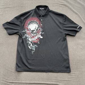 Tattoo Golf Skull Roses Polo Shirt Mens XL Black Aggressive 100% Polyester Golf